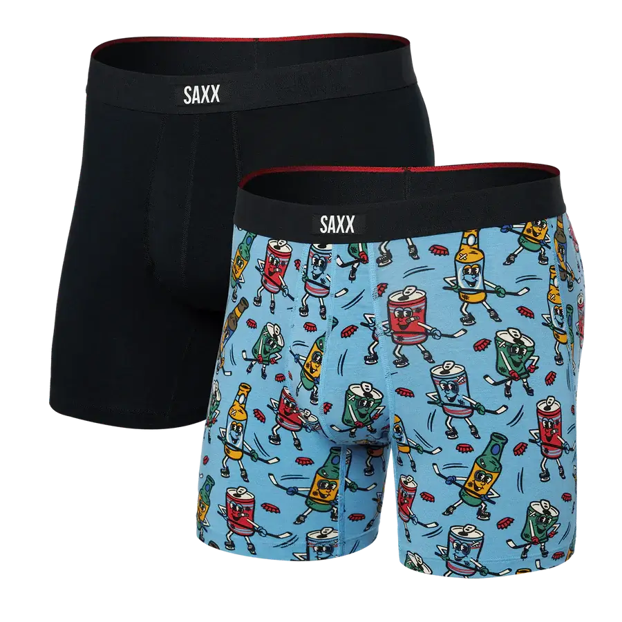 Saxx Underwear Vibe Xtra (2 Pack) Soft Comfort Boxer Brief 6" - Beer Hockey / Black