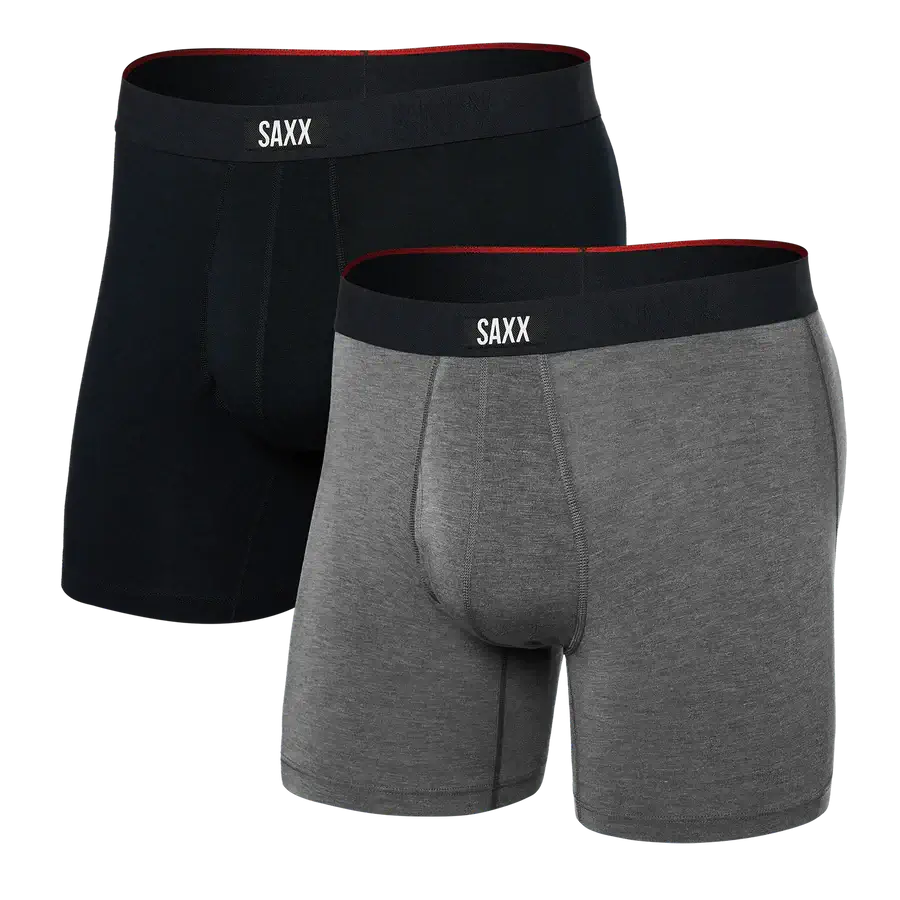 Saxx Underwear Vibe Xtra (2 Pack) Soft Comfort Boxer Brief 6" - Black / Dark Grey