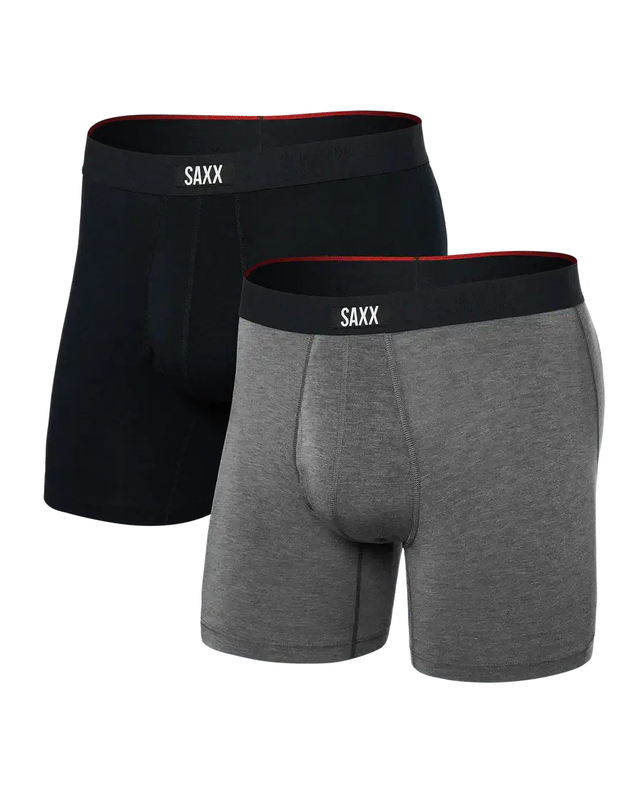 Saxx Underwear Vibe Xtra (2 Pack) Soft Comfort Boxer Brief 6" - Black / Dark Grey