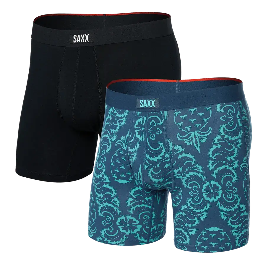 Saxx Underwear Vibe Xtra (2 Pack) Soft Comfort Boxer Brief 6" - Pineapple Brocade/Black