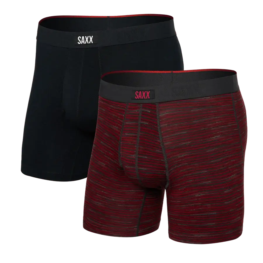 Saxx Underwear Vibe Xtra (2 Pack) Soft Comfort Boxer Brief 6" - Spacedye Stripe/Black
