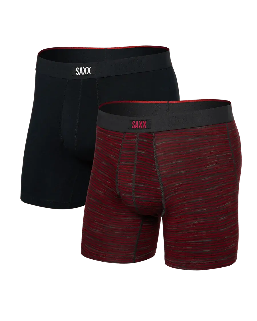 Saxx Underwear Vibe Xtra (2 Pack) Soft Comfort Boxer Brief 6" - Spacedye Stripe/Black
