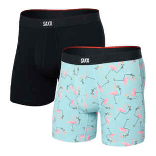 Saxx Underwear Vibe Xtra (2 Pack) Soft Comfort Boxer Brief 6" - Drinko Flamingo / Black