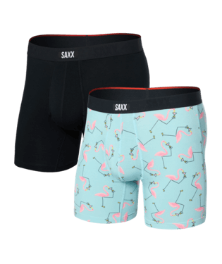 Saxx Underwear Vibe Xtra (2 Pack) Soft Comfort Boxer Brief 6" - Drinko Flamingo / Black