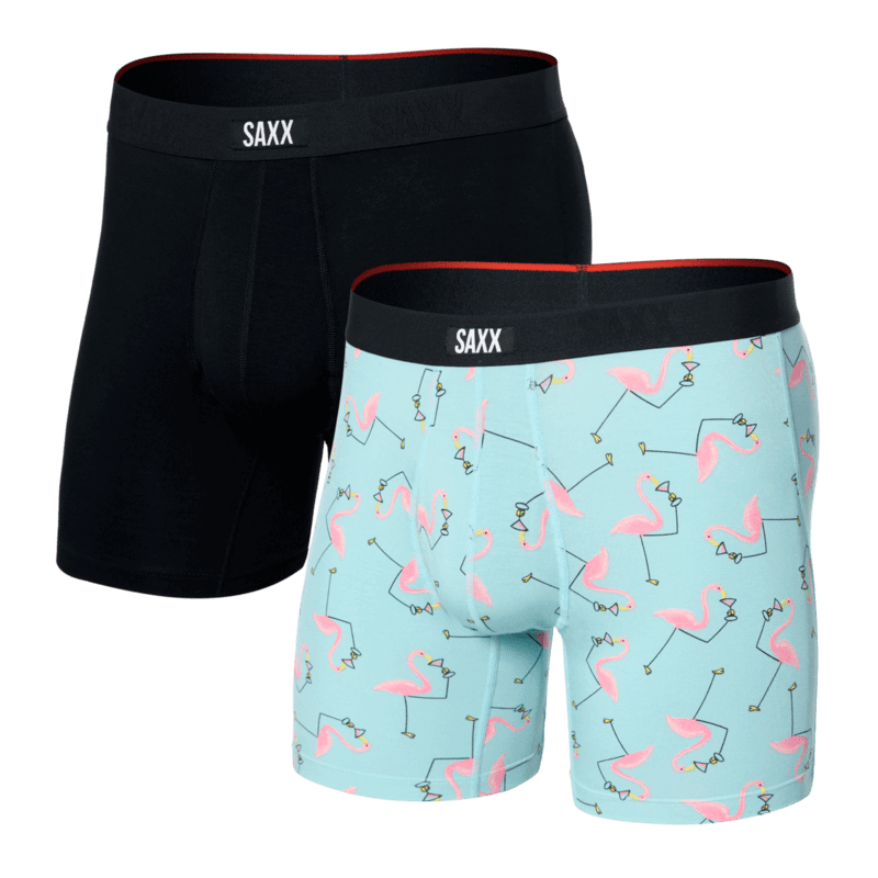 Saxx Underwear Vibe Xtra (2 Pack) Soft Comfort Boxer Brief 6" - Drinko Flamingo / Black