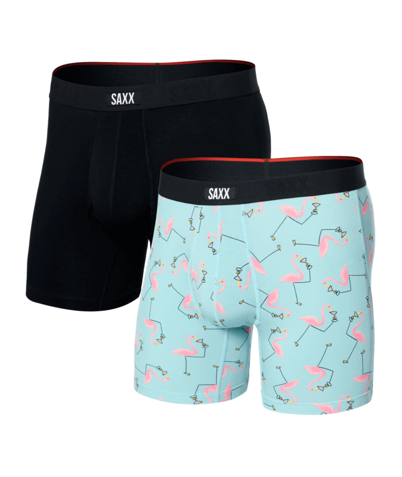 Saxx Underwear Vibe Xtra (2 Pack) Soft Comfort Boxer Brief 6" - Drinko Flamingo / Black