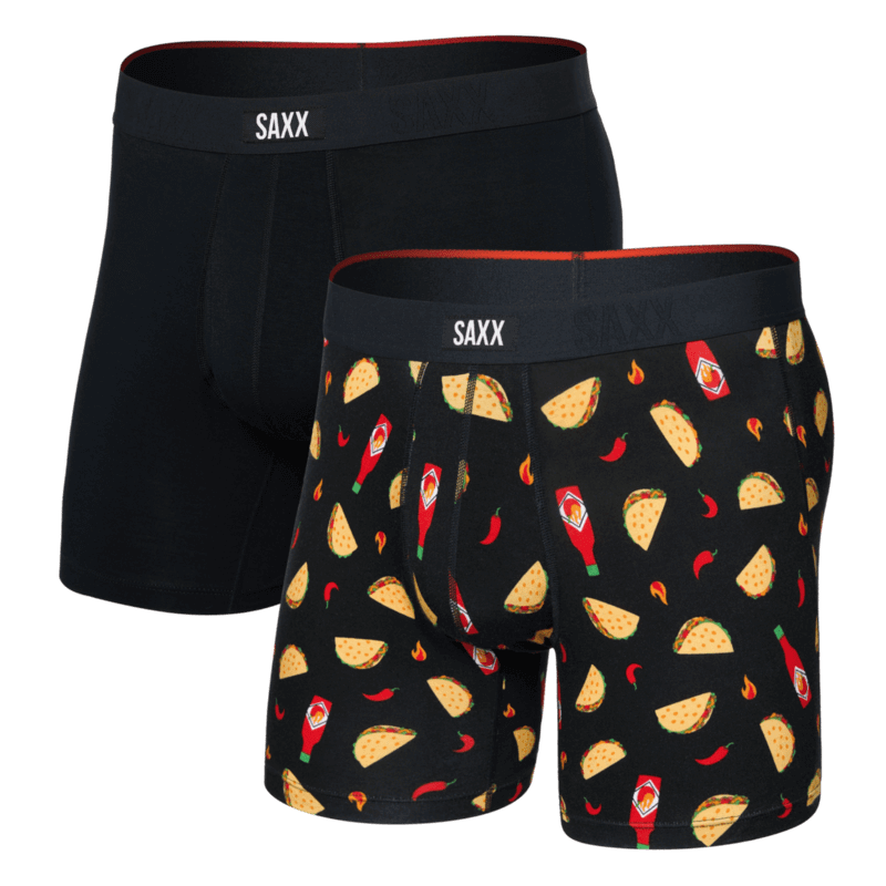 Saxx Underwear Vibe Xtra 2-Pack Soft Comfort Boxer Brief 6" - Flamin Hot / Black