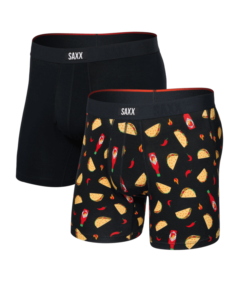 Saxx Underwear Vibe Xtra 2-Pack Soft Comfort Boxer Brief 6" - Flamin Hot / Black