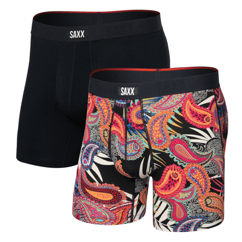 Saxx Underwear Vibe Xtra (2 Pack) Soft Comfort Boxer Brief 6" - Jungle Paisley / Black
