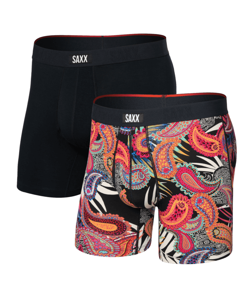 Saxx Underwear Vibe Xtra (2 Pack) Soft Comfort Boxer Brief 6" - Jungle Paisley / Black