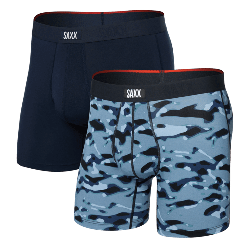 Saxx Underwear Vibe Xtra (2 Pack) Soft Comfort Boxer Brief 6" - Pond Camo / Navy
