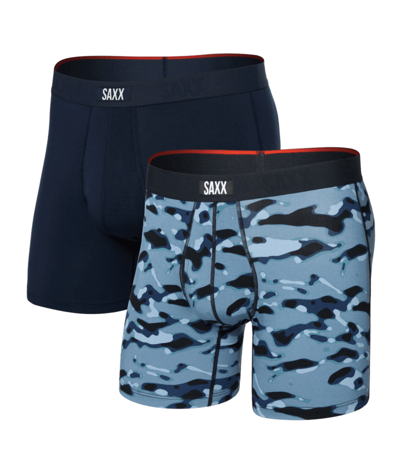 Saxx Underwear Vibe Xtra (2 Pack) Soft Comfort Boxer Brief 6" - Pond Camo / Navy
