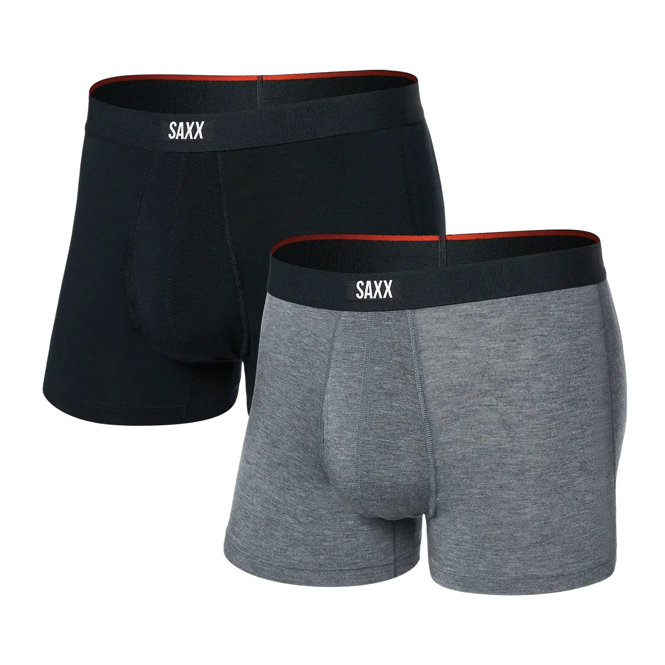 Saxx Underwear Vibe Xtra (2 Pack) Soft Comfort Trunks 3" - Black / Dark Grey Heather