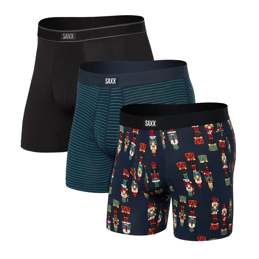 Saxx Underwear Day Tripper 3 Pack Boxer briefs Gift Box - Nut Cracker / Stripes / Black