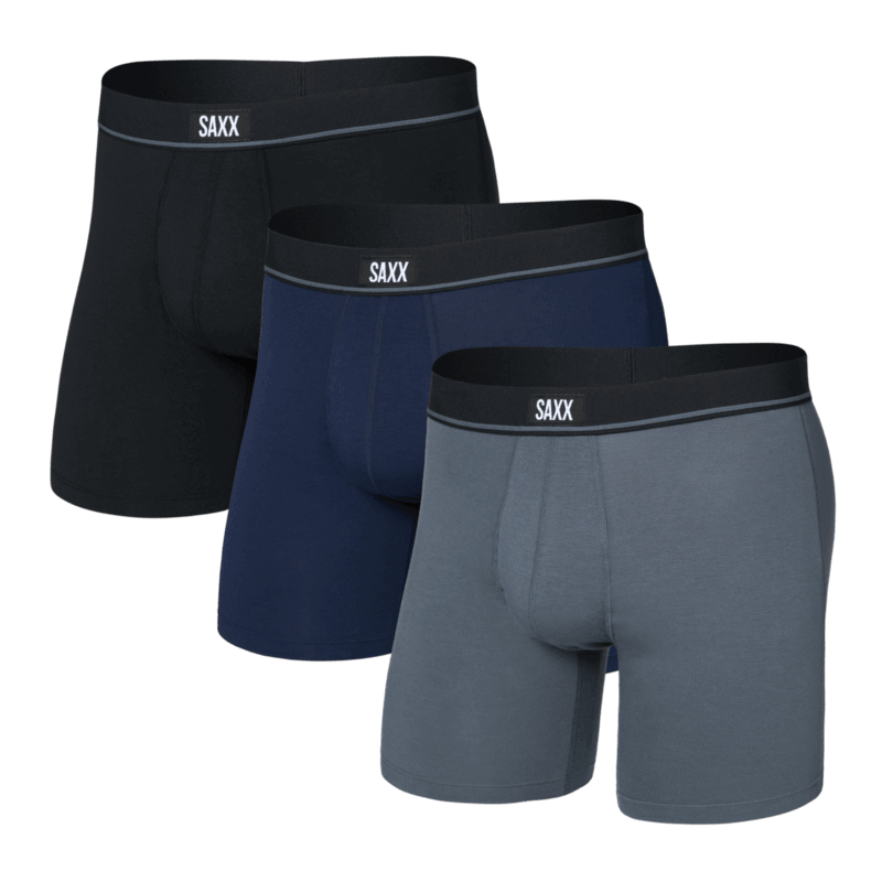 SAXX Essential Cotton Boxer Brief Fly 3-Pack – Black/Turbulence/Maritime