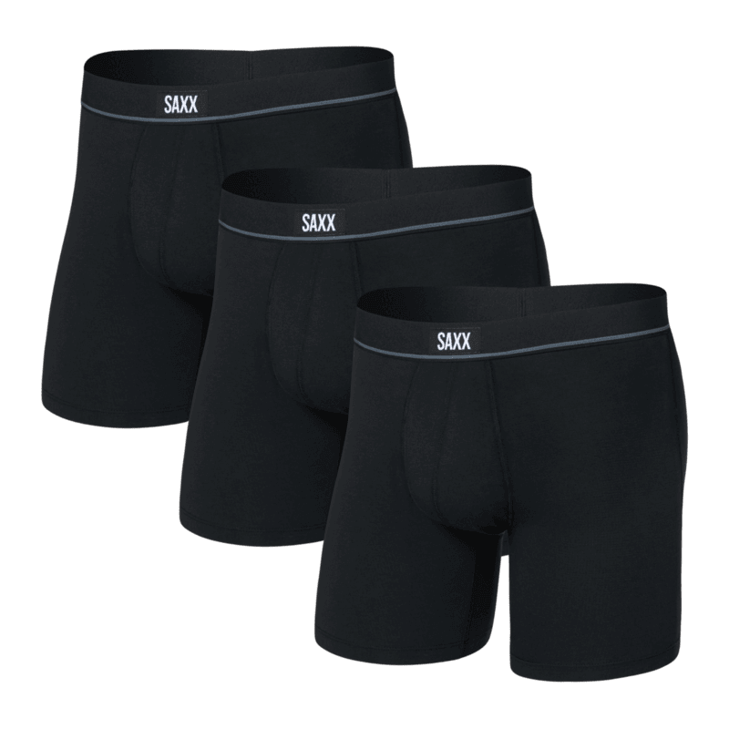 SAXX Essential Cotton Boxer Brief Fly 3-Pack – Black
