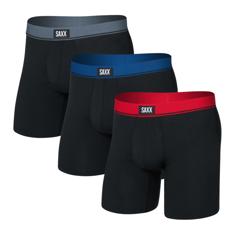 SAXX Essential Cotton Boxer Brief Fly 3-Pack – Red/Navy/Turbulence WB