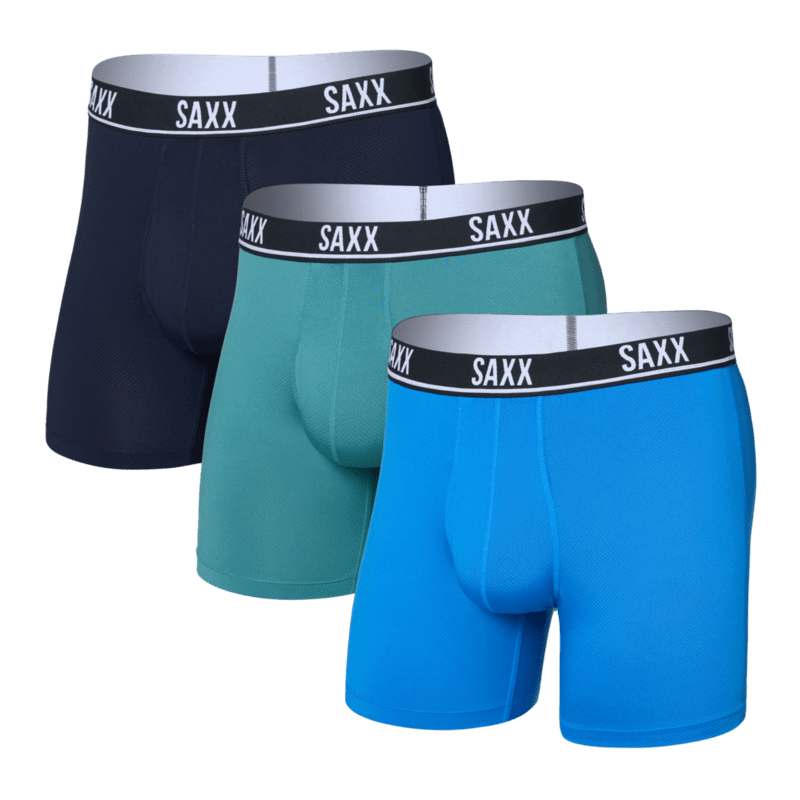 SAXX Essential Performance 3 Pack Boxer Briefs with Fly – Blue/Teal/Maritime