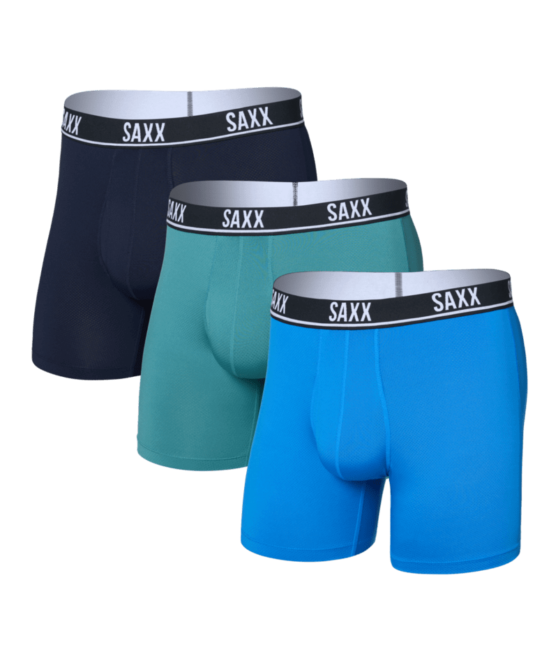 SAXX Essential Performance 3 Pack Boxer Briefs with Fly – Blue/Teal/Maritime