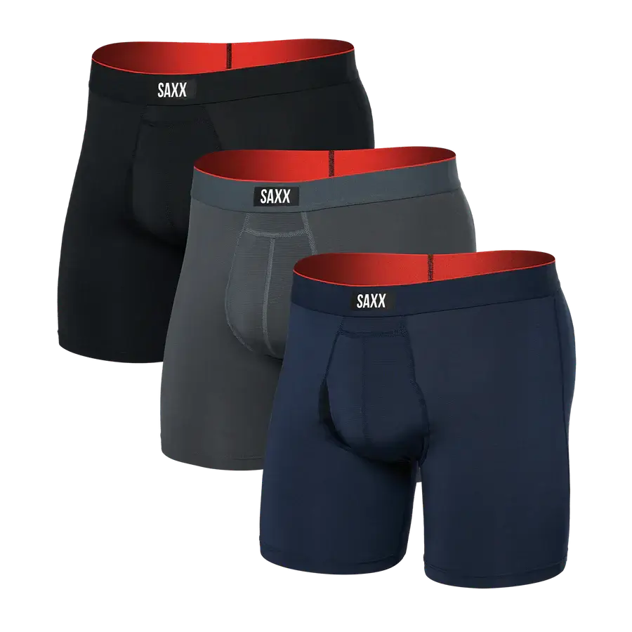 Saxx Multi Sport Performance 3 Pack Mesh Boxer Briefs - Turbulence/Navy/Black