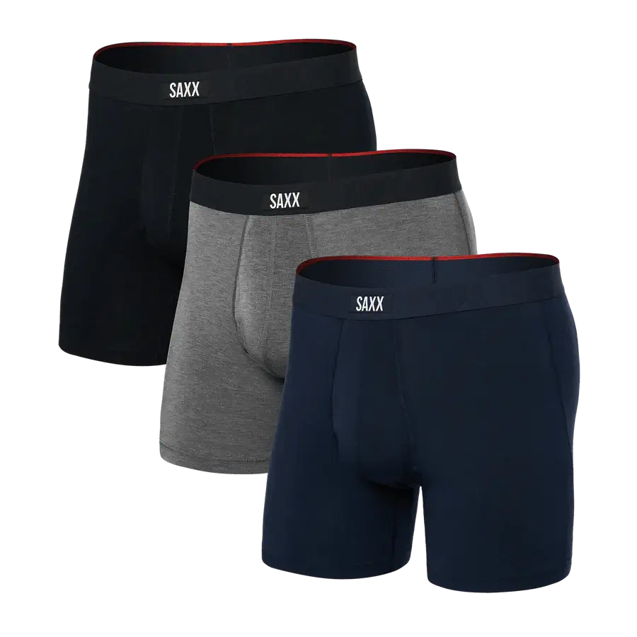 Saxx Underwear Vibe Xtra (3 Pack) Soft Comfort Boxer Brief 6" - Black/Grey/Navy