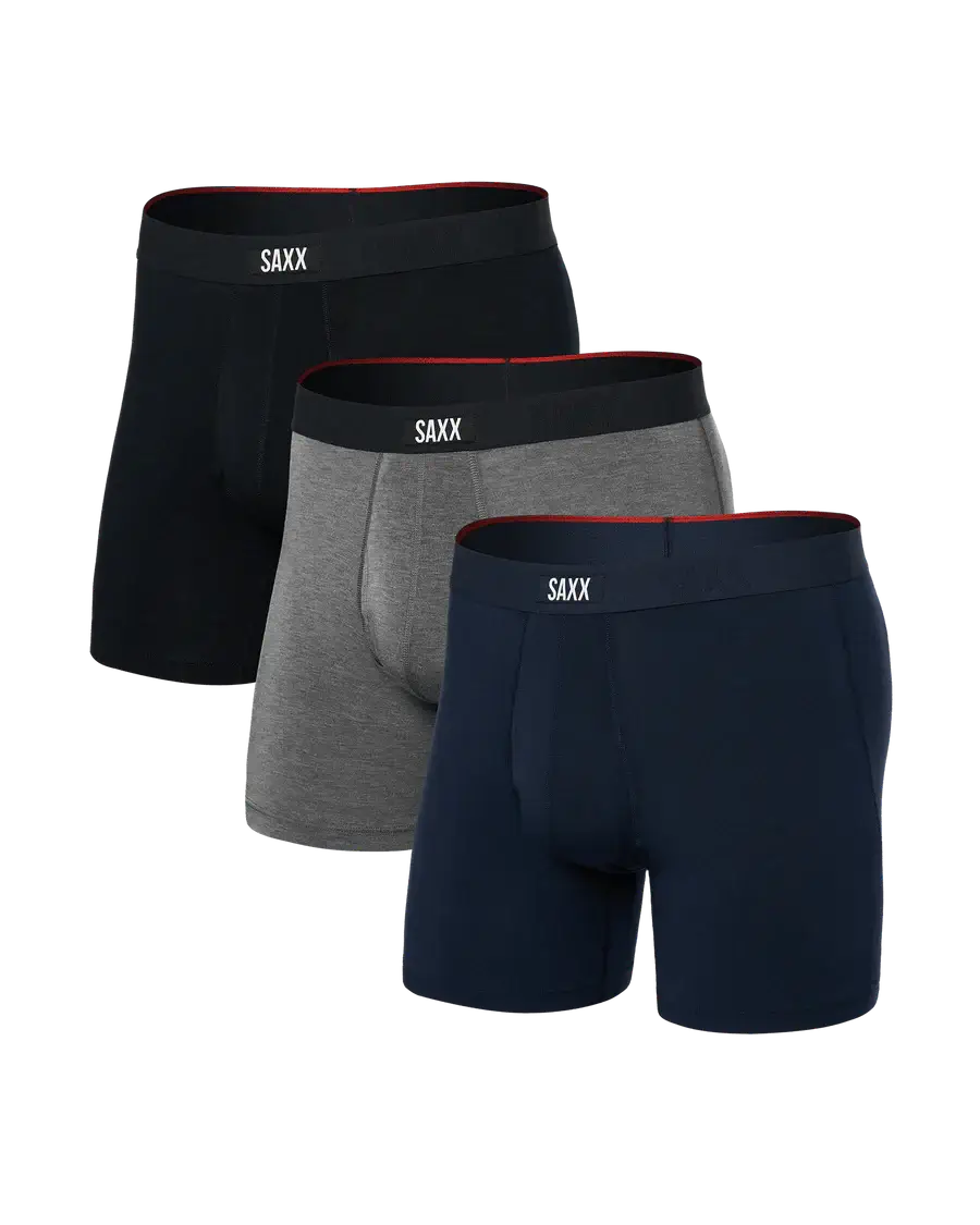 Saxx Underwear Vibe Xtra (3 Pack) Soft Comfort Boxer Brief 6" - Black/Grey/Navy