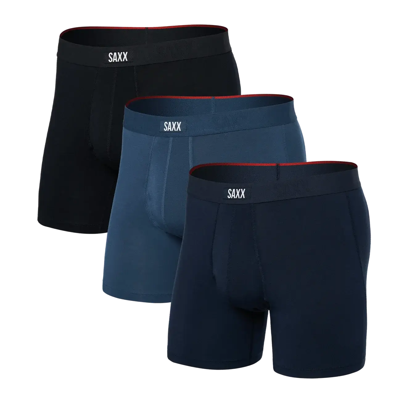 Saxx Underwear Vibe Xtra (3 Pack) Soft Comfort Boxer Brief 6" - Dark Denim/Navy/Black