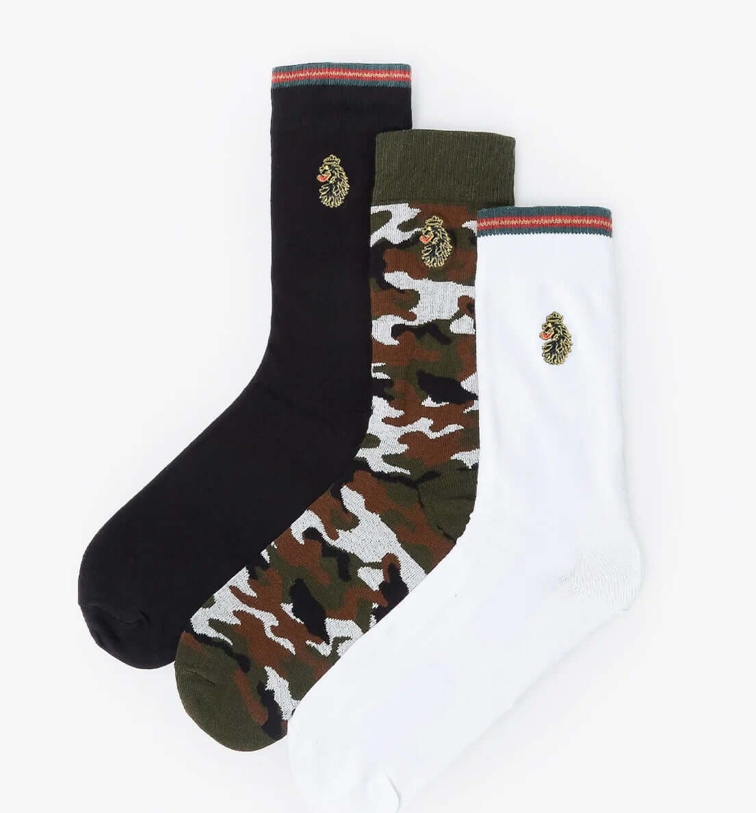 LUKE 3 Pack Tennis Socks – Black, White & Camo Green | Cotton Stretch Sport Socks