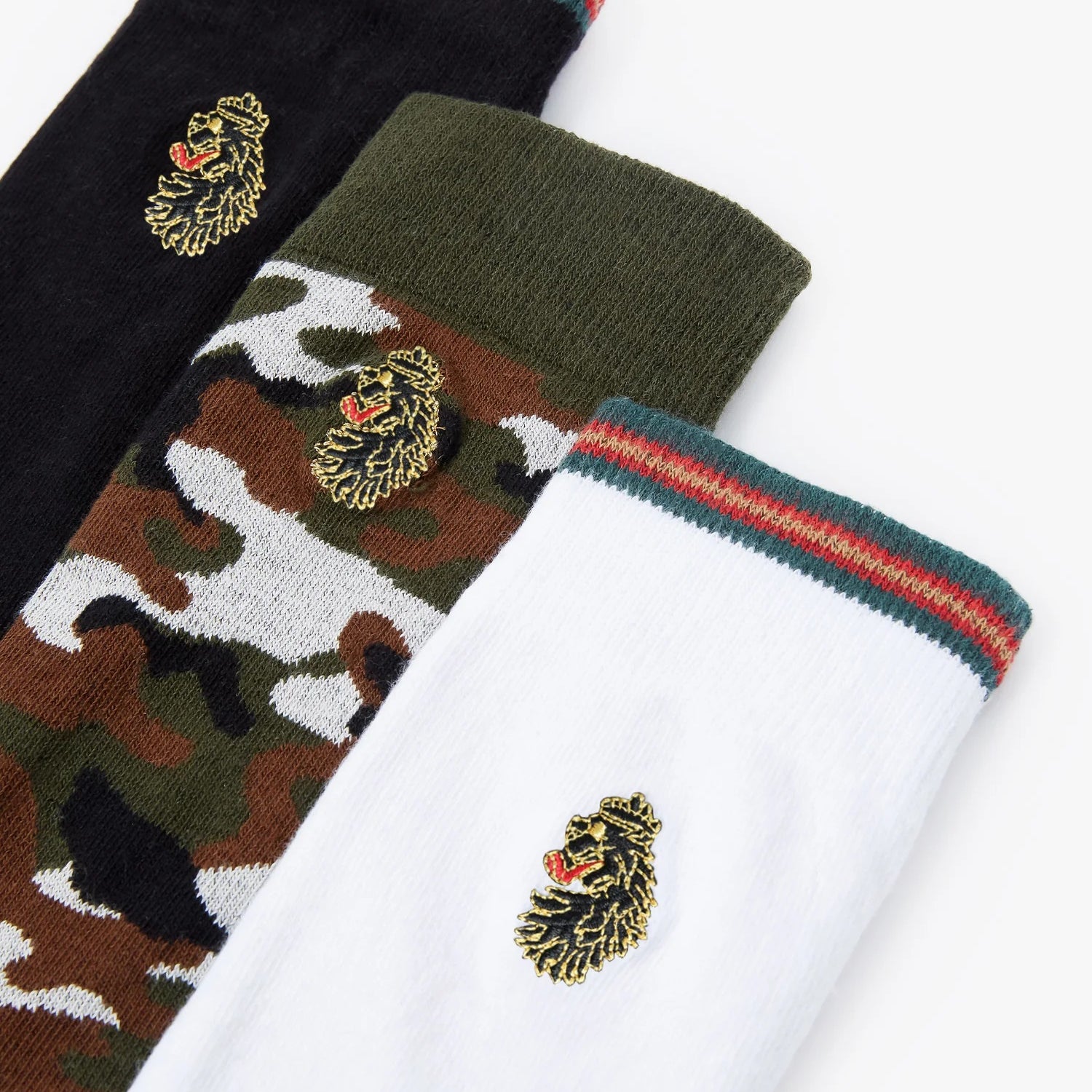LUKE 3 Pack Tennis Socks – Black, White & Camo Green | Cotton Stretch Sport Socks