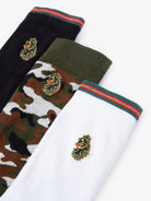 LUKE 3 Pack Tennis Socks – Black, White & Camo Green | Cotton Stretch Sport Socks