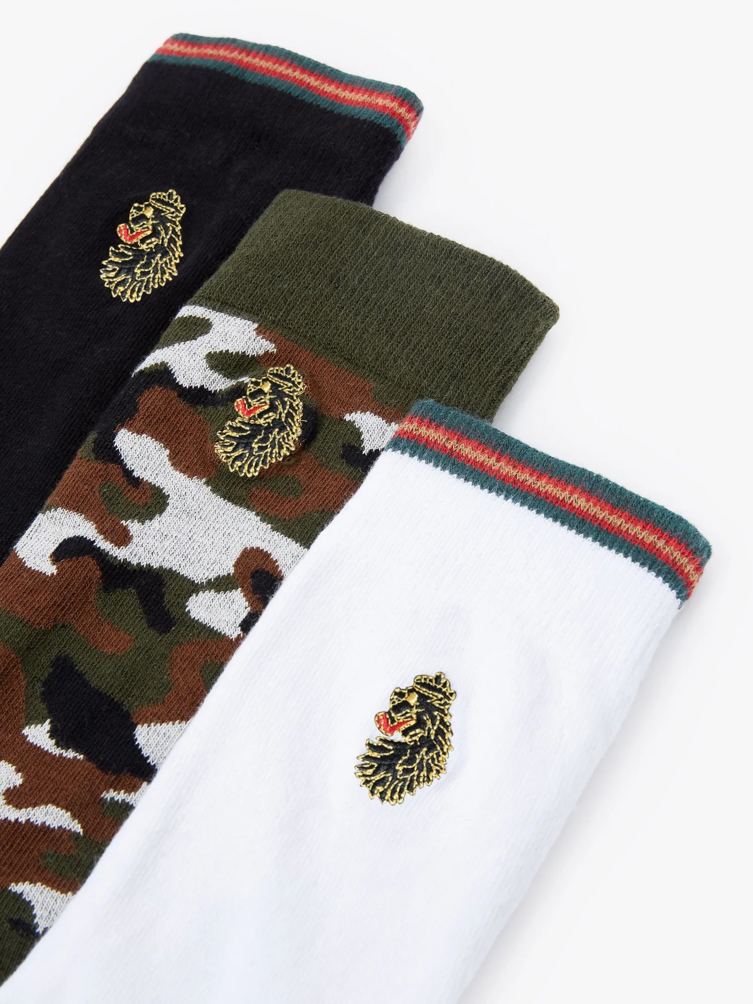 LUKE 3 Pack Tennis Socks – Black, White & Camo Green | Cotton Stretch Sport Socks