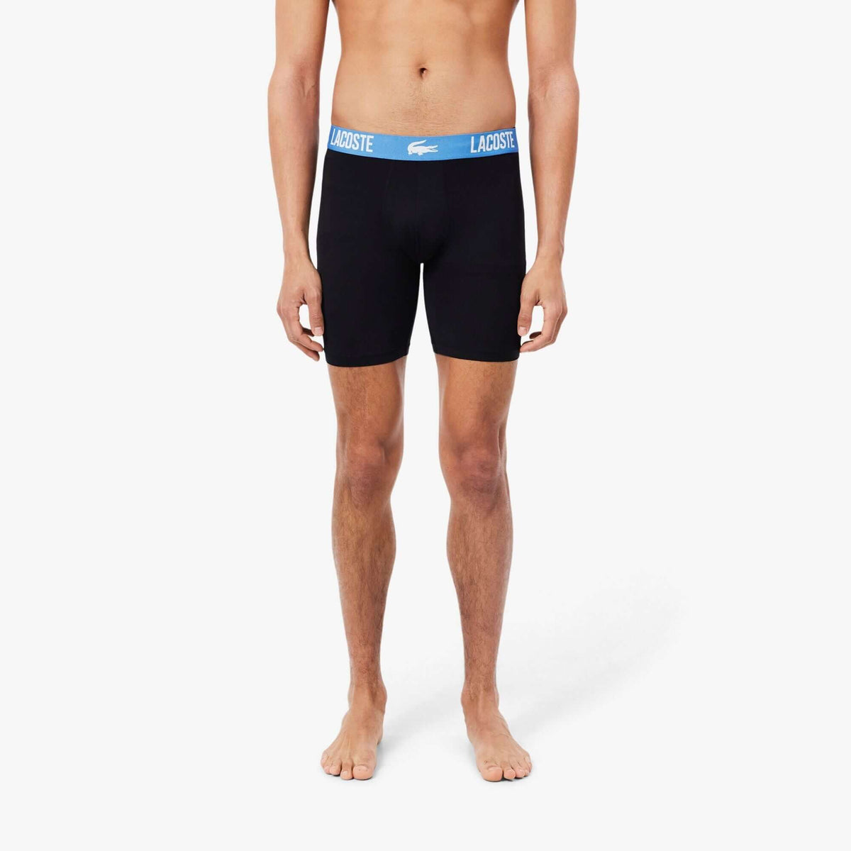 Lacoste 3-Pack Microfiber Boxer Briefs - Black / Green / Flagstone / Turquin Blue - model full front view