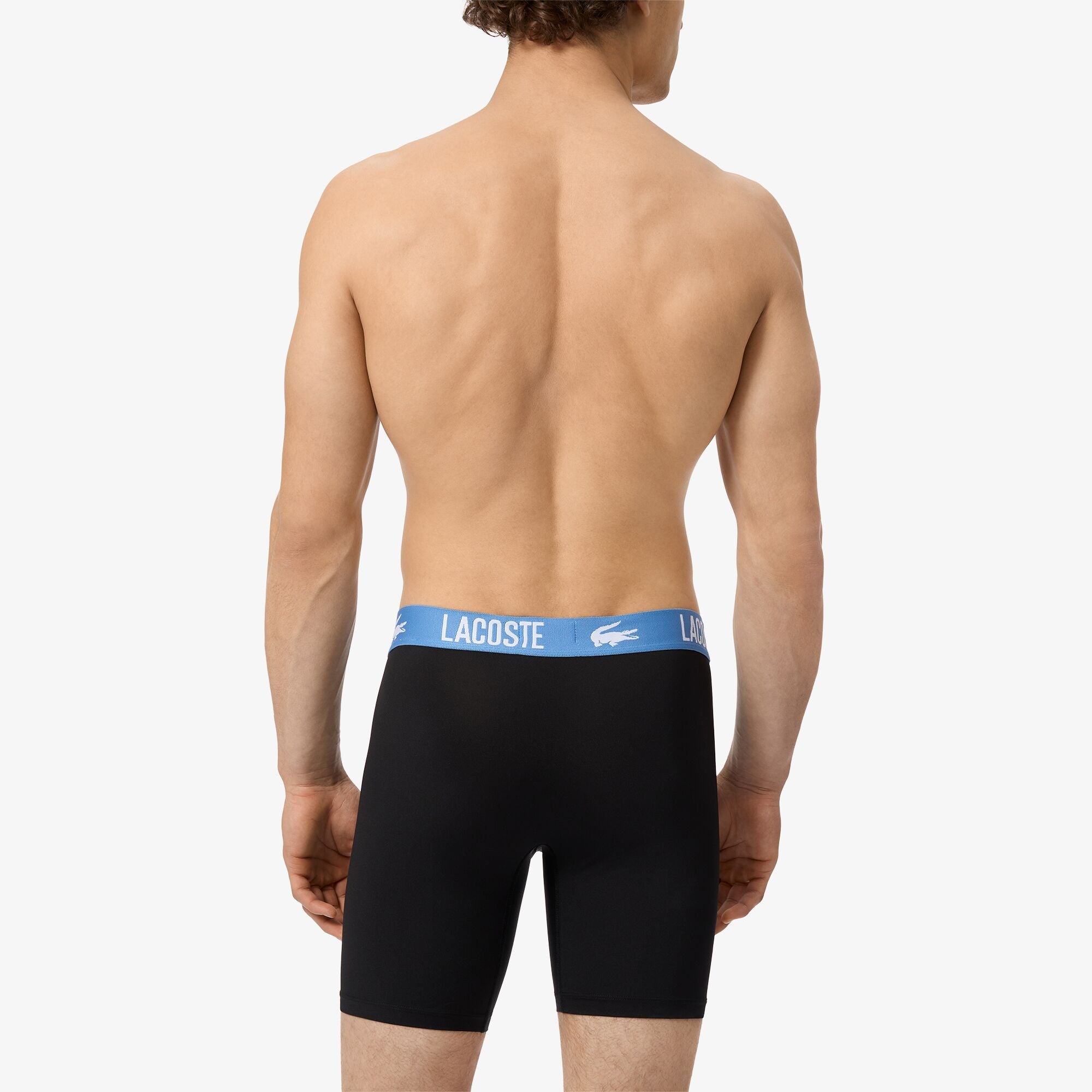 Lacoste 3-Pack Microfiber Boxer Briefs - Black / Green / Flagstone / Turquin Blue - model back close-up