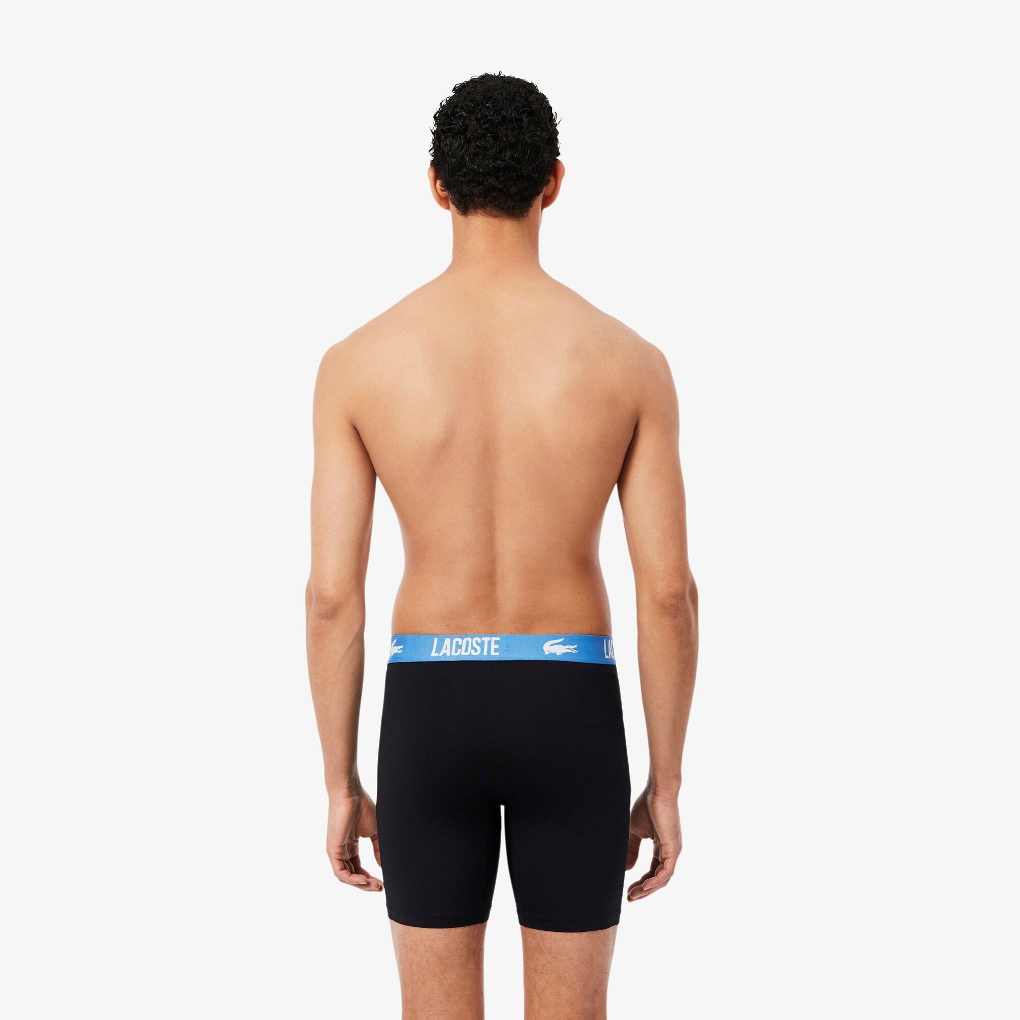 Lacoste 3-Pack Microfiber Boxer Briefs - Black / Green / Flagstone / Turquin Blue - model back view