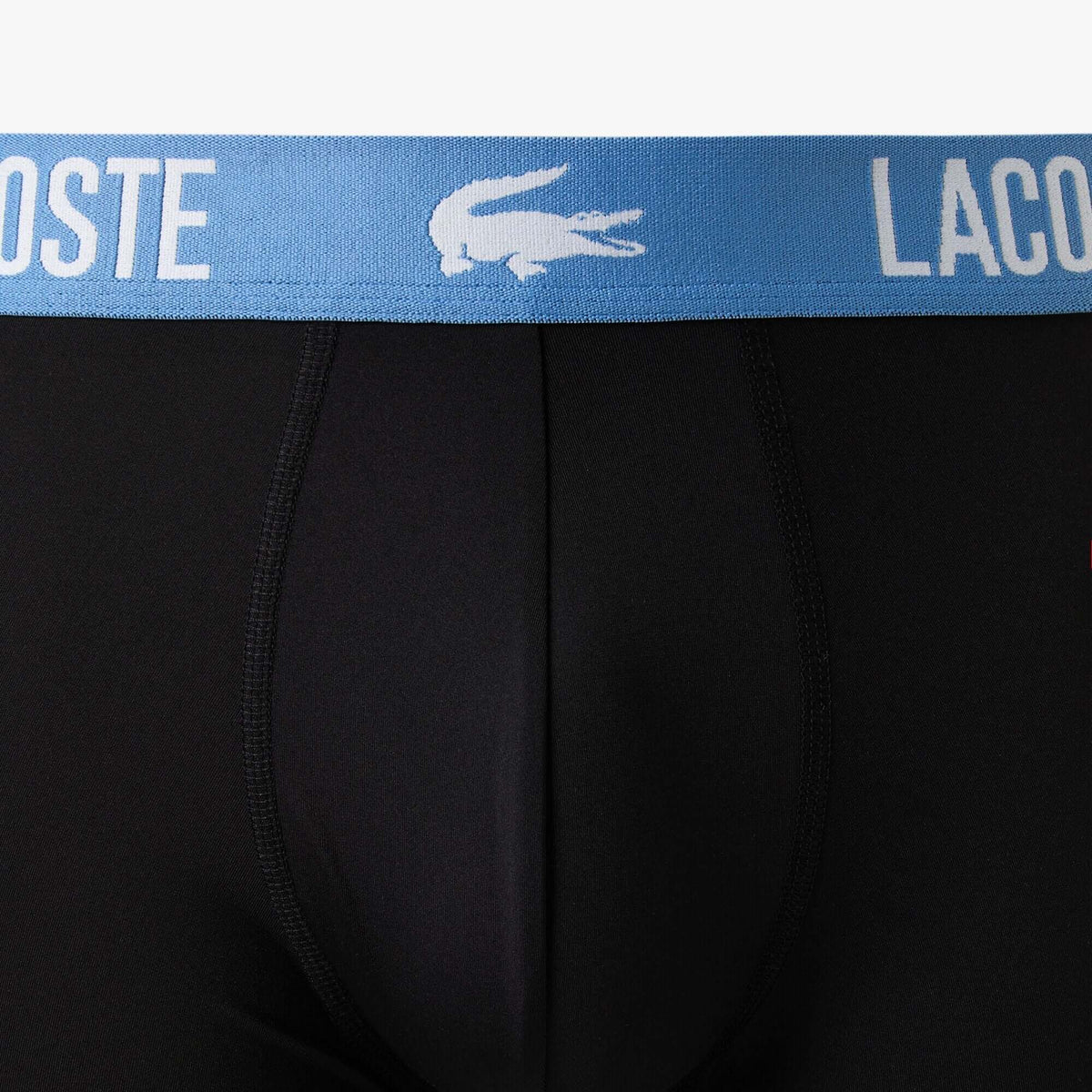 Lacoste 3-Pack Microfiber Boxer Briefs - Black / Green / Flagstone / Turquin Blue - logo waistband detail