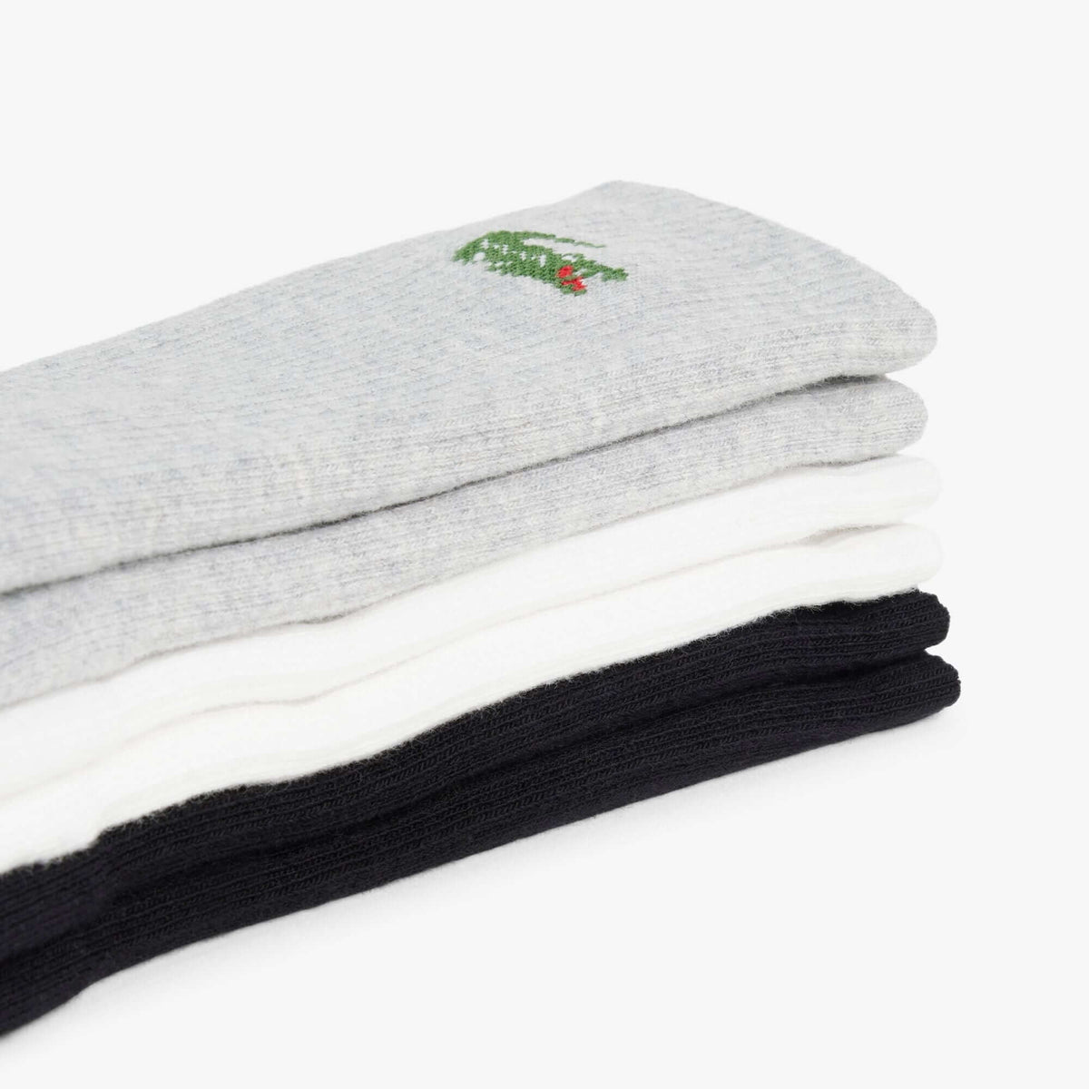 Lacoste 6-Pack Sport Socks - White / Silver Chine / Black - folded sock detail