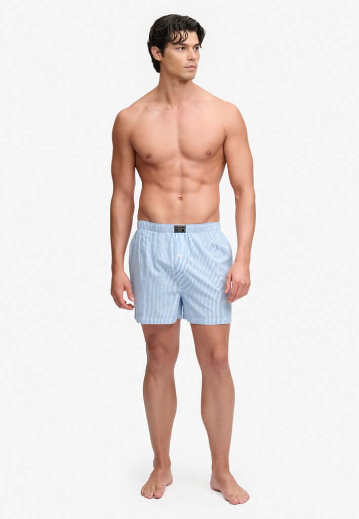 Superdry men's cotton woven boxer shorts - Chalk Blue Stripe