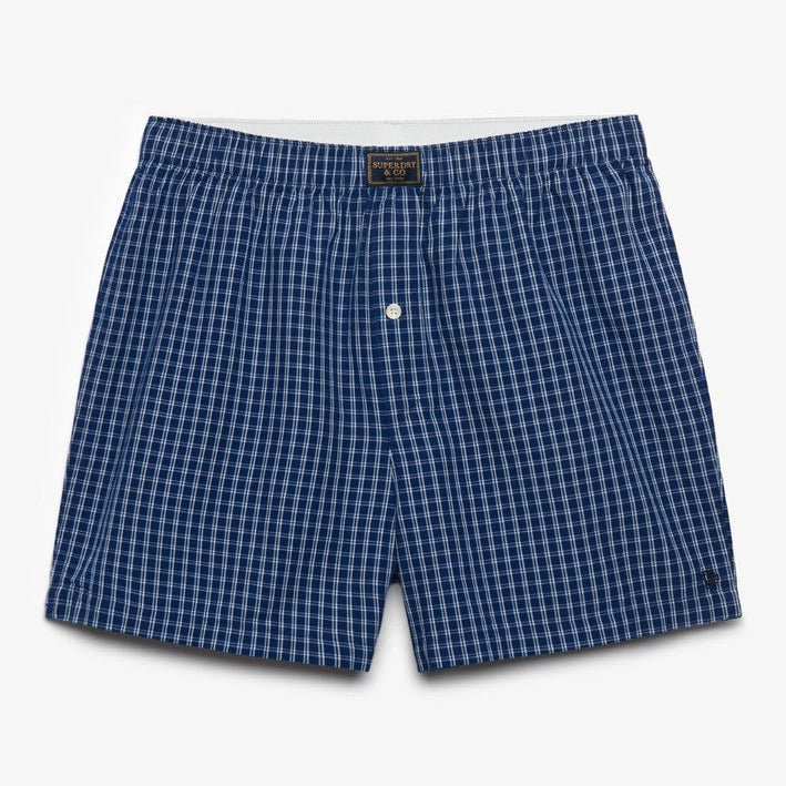Superdry men's cotton woven boxer shorts - Glen Blue Check