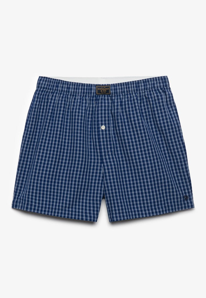 Superdry men's cotton woven boxer shorts - Glen Blue Check