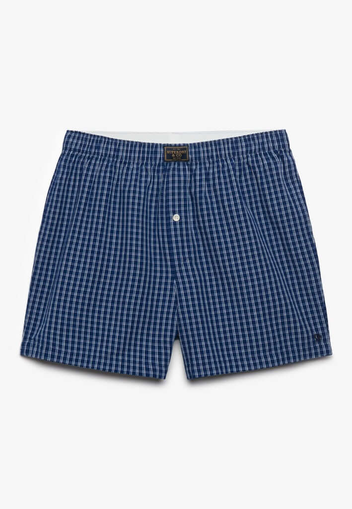 Superdry men's cotton woven boxer shorts - Glen Blue Check