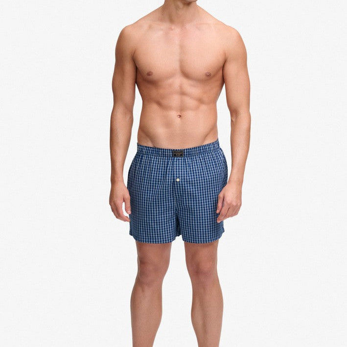 Superdry men's cotton woven boxer shorts - Glen Blue Check