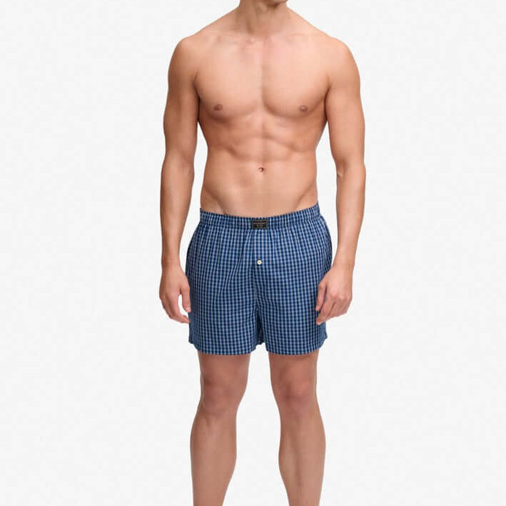 Superdry men's cotton woven boxer shorts - Glen Blue Check