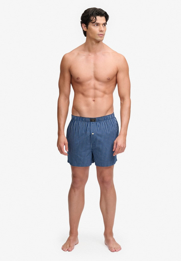 Superdry men's cotton woven boxer shorts - Glen Blue Check