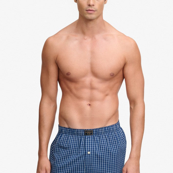 Superdry men's cotton woven boxer shorts - Glen Blue Check