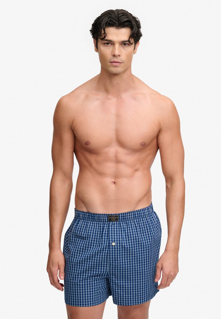Superdry men's cotton woven boxer shorts - Glen Blue Check