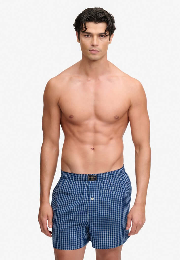 Superdry men's cotton woven boxer shorts - Glen Blue Check