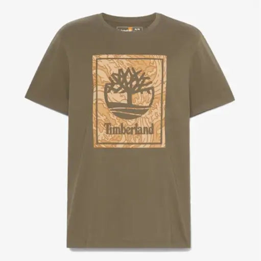 Timberland Stack Logo Camo Short Sleeve Tee - Dark Olive