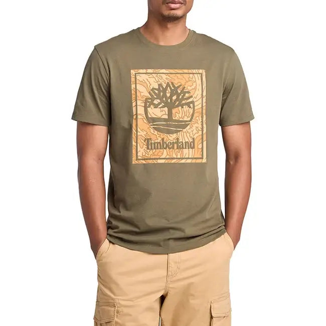 Timberland Stack Logo Camo Short Sleeve Tee - Dark Olive