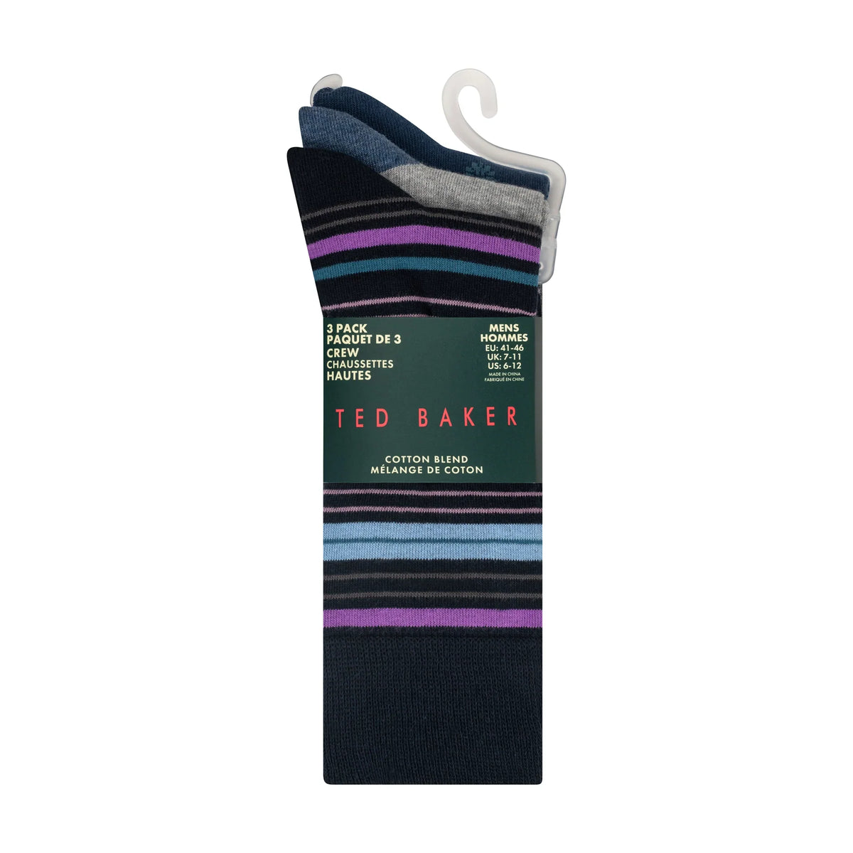 Ted Baker men's 3 pack mixed print crew socks Blue - pack