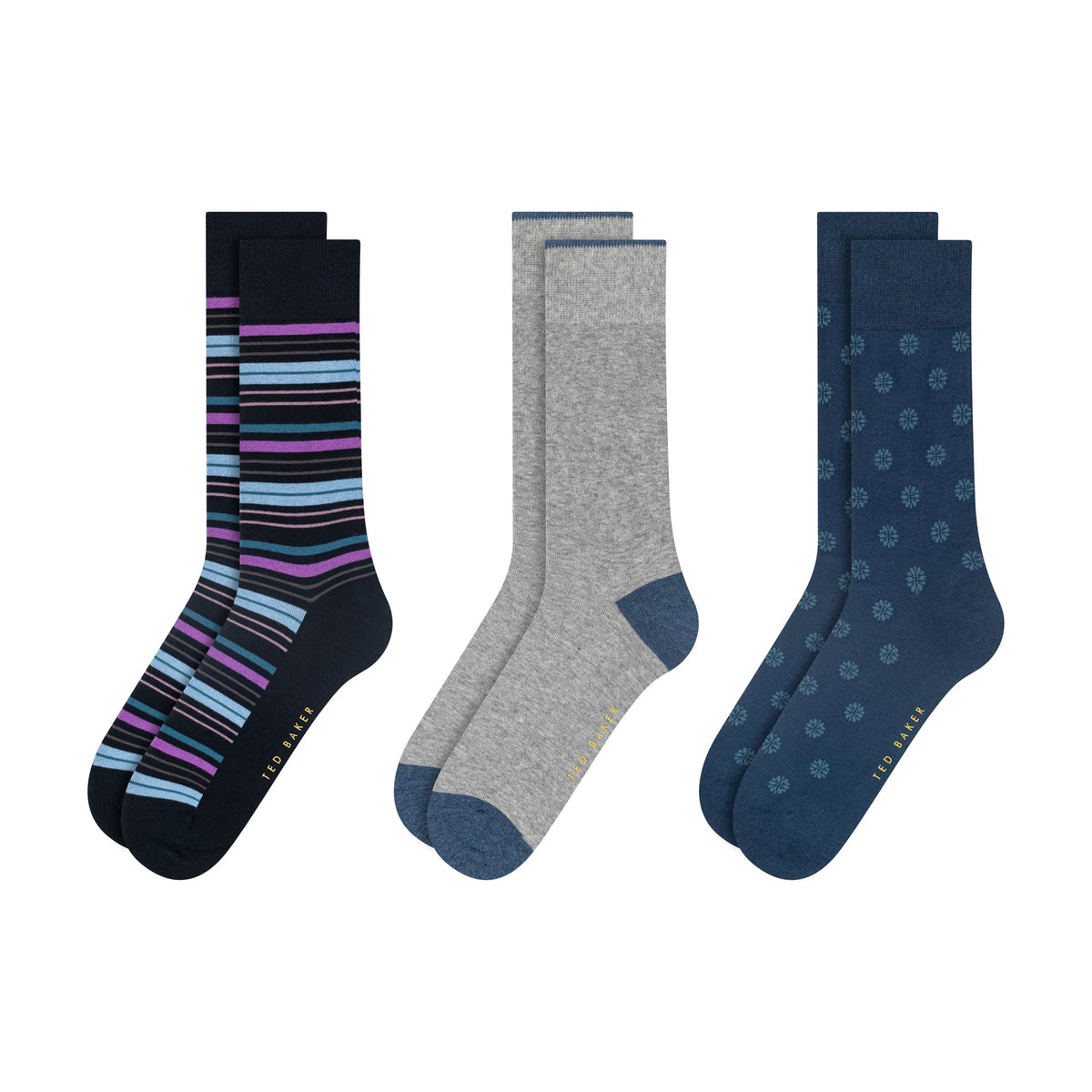 Ted Baker men's 3 pack mixed print crew socks Blue - three pairs
